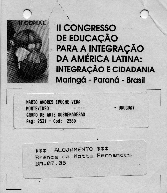 Credencial de acreditación de Mario Ipuche, Grupo de Arte Sobremaderas, II CEPIAL 1994